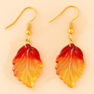 Crystal Leaf Dangle Earrings – Red & Gold