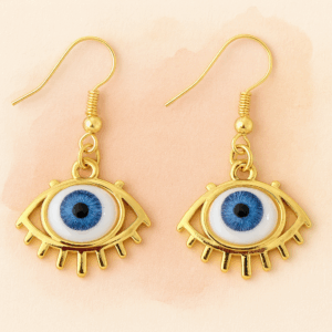 Gold Eye Dangle Earrings – Blue Iris