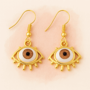 Gold Eye Dangle Earrings – Brown Iris