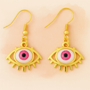 Gold Eye Dangle Earrings – Pink Iris