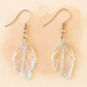 Iridescent Leaf Dangle Earrings – Clear