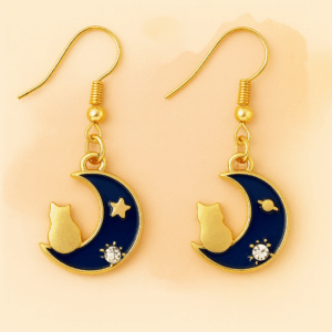 Midnight Cat Moon Earrings
