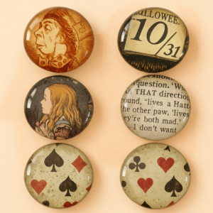 Vintage Alice in Wonderland Glass Magnet Set