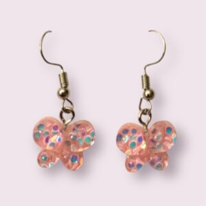 Pink sparkling butterfly earrings