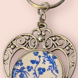 Blue and White Floral keychain