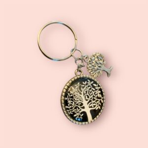 Black and White Tree Keychain with Small Tree charm